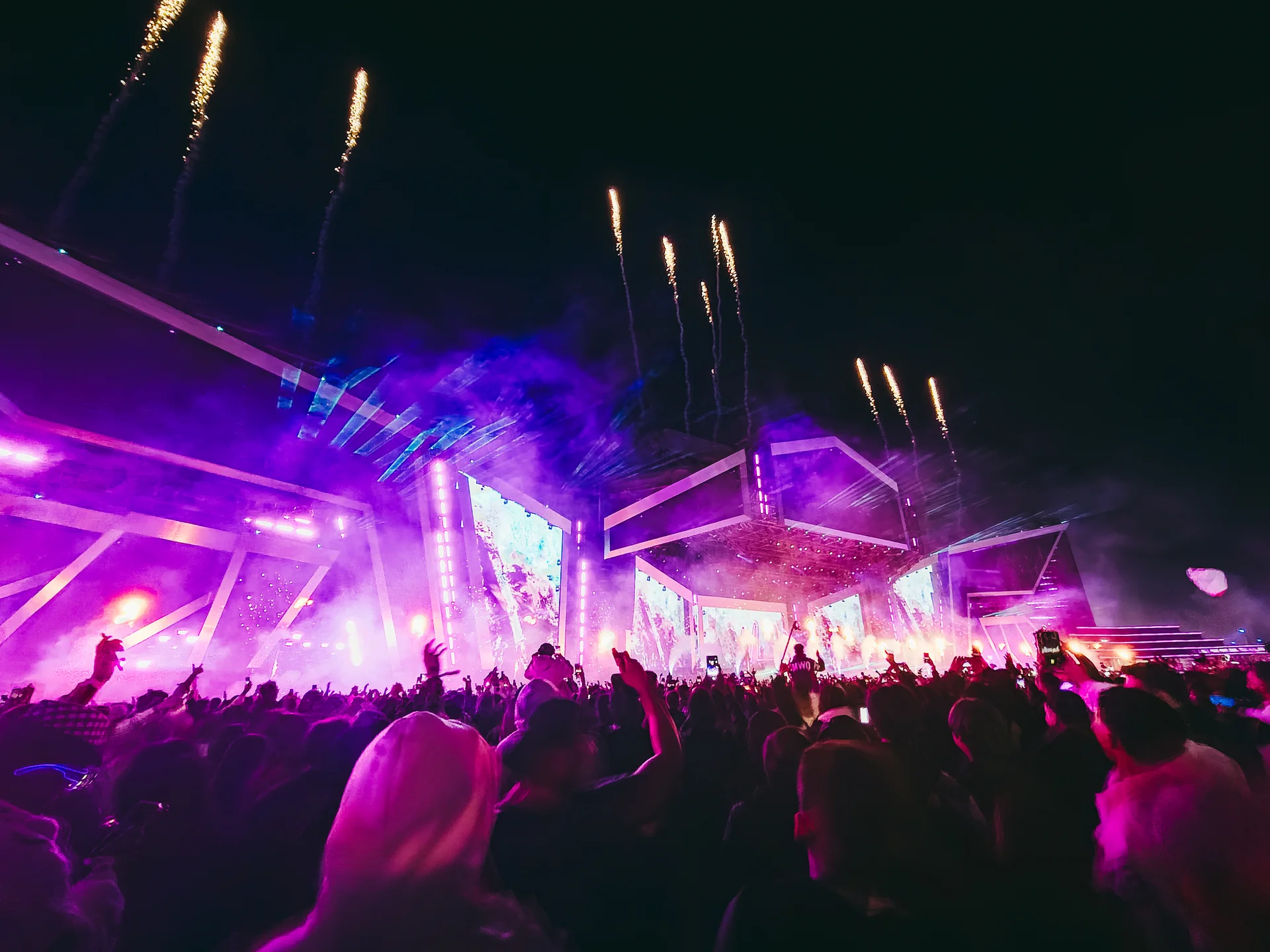 A live event illuminated at night